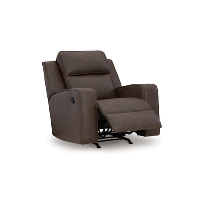 Livie Manual Rocker Recliner Chair, Dark Brown Gray Faux Leather