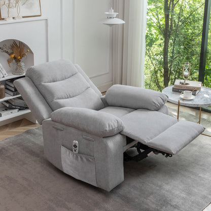 Living Room Single Reclining Sofa, Power Lift Velvet Recliner with Adjustable Massage and Heat & Side Pocket, Infinite Position