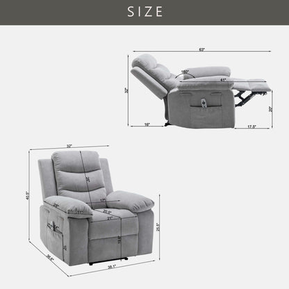 Living Room Single Reclining Sofa, Power Lift Velvet Recliner with Adjustable Massage and Heat & Side Pocket, Infinite Position