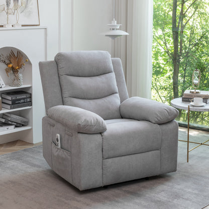 Living Room Single Reclining Sofa, Power Lift Velvet Recliner with Adjustable Massage and Heat & Side Pocket, Infinite Position