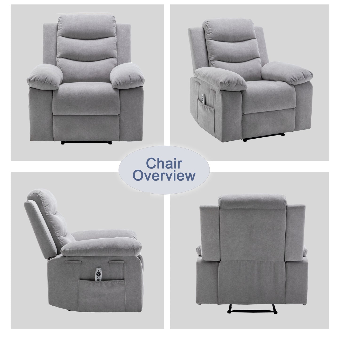 Living Room Single Reclining Sofa, Power Lift Velvet Recliner with Adjustable Massage and Heat & Side Pocket, Infinite Position