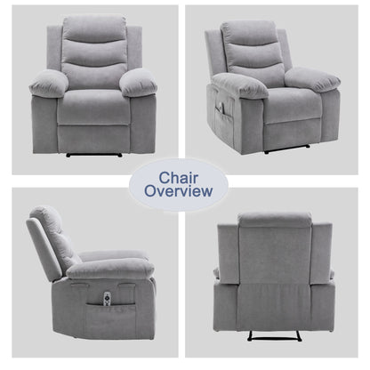 Living Room Single Reclining Sofa, Power Lift Velvet Recliner with Adjustable Massage and Heat & Side Pocket, Infinite Position