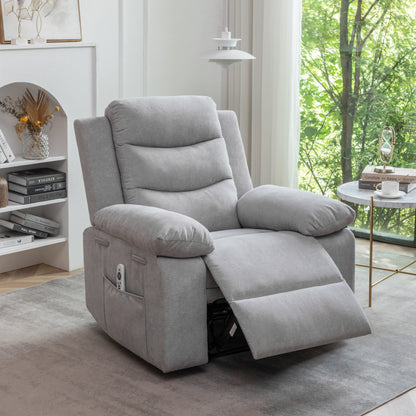 Living Room Single Reclining Sofa, Power Lift Velvet Recliner with Adjustable Massage and Heat & Side Pocket, Infinite Position