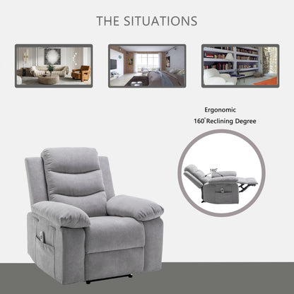 Living Room Single Reclining Sofa, Power Lift Velvet Recliner with Adjustable Massage and Heat & Side Pocket, Infinite Position