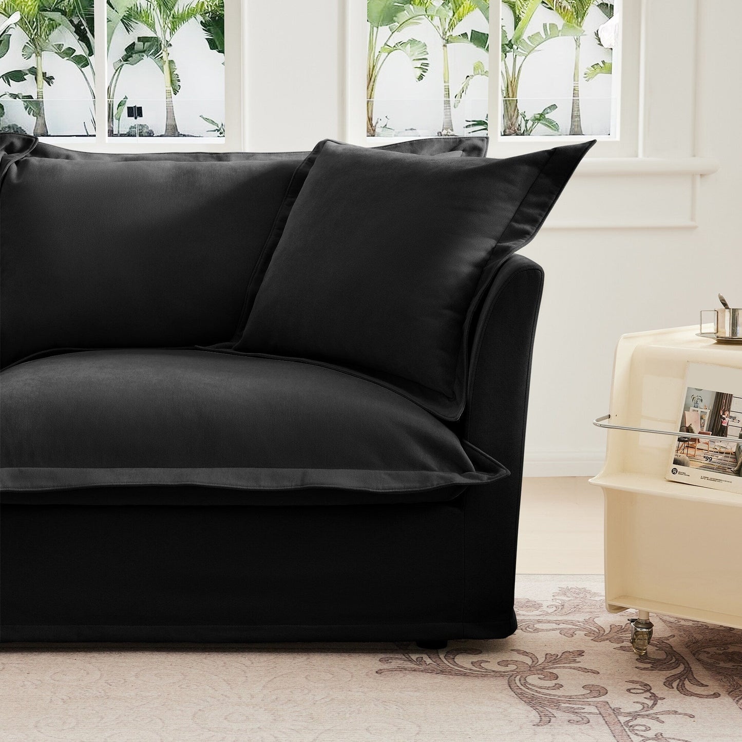 Living Room Sofa Slipcovered Sofa 3 Seater Sofa With 3 Ottomans, Oversized 3-Seat Sleeper Sofa Bed Home Theater Sofa, Chenille