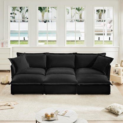 Living Room Sofa Slipcovered Sofa 3 Seater Sofa With 3 Ottomans, Oversized 3-Seat Sleeper Sofa Bed Home Theater Sofa, Chenille