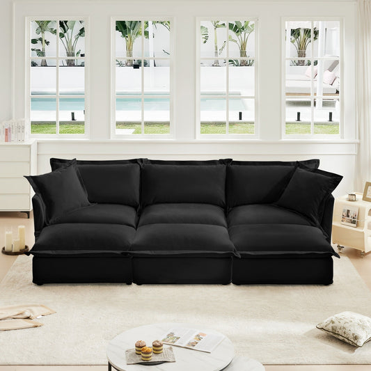 Living Room Sofa Slipcovered Sofa 3 Seater Sofa With 3 Ottomans, Oversized 3-Seat Sleeper Sofa Bed Home Theater Sofa, Chenille