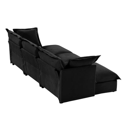 Living Room Sofa Slipcovered Sofa 3 Seater Sofa With 3 Ottomans, Oversized 3-Seat Sleeper Sofa Bed Home Theater Sofa, Chenille