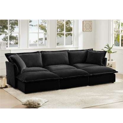 Living Room Sofa Slipcovered Sofa 3 Seater Sofa With 3 Ottomans, Oversized 3-Seat Sleeper Sofa Bed Home Theater Sofa, Chenille