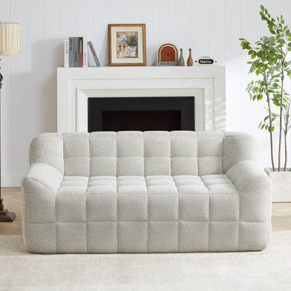 Liyasi 2 Seater Full Compression Sofa Beige Lychee Velvet No Assembly Required