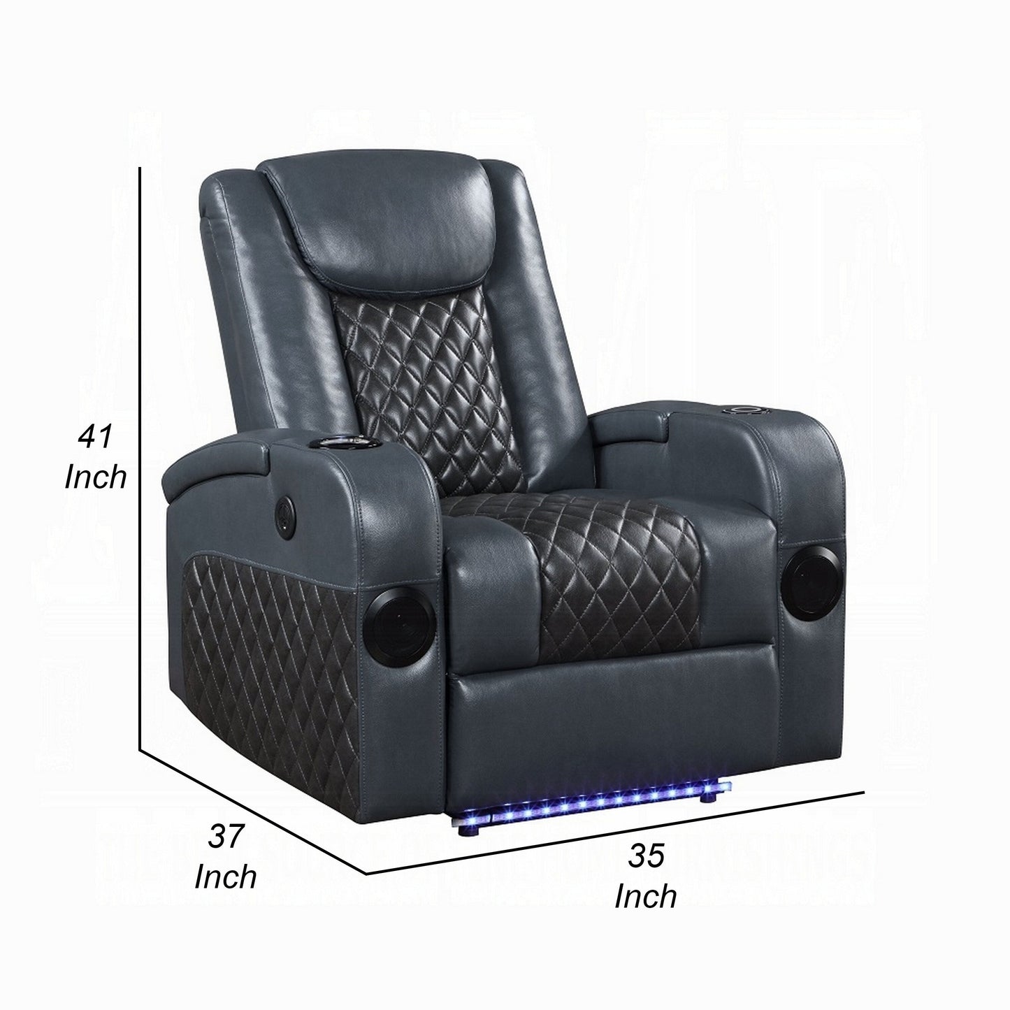 Liza Power Motion Recliner Chair, Bluetooth, Gray Black Faux Leather