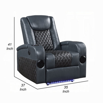 Liza Power Motion Recliner Chair, Bluetooth, Gray Black Faux Leather