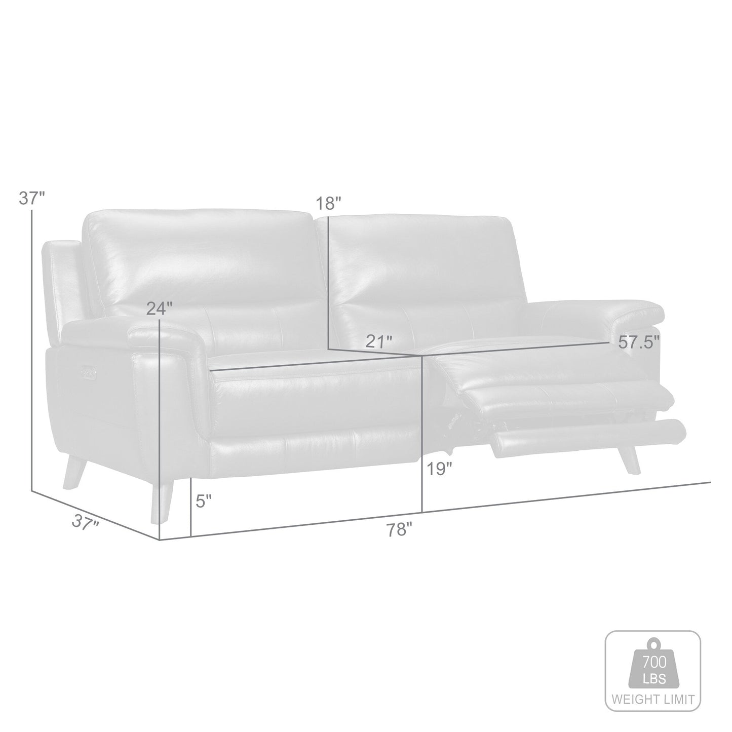 Lizette 78 Dove Gray or Brown Leather Power Recliner Sofa with USB