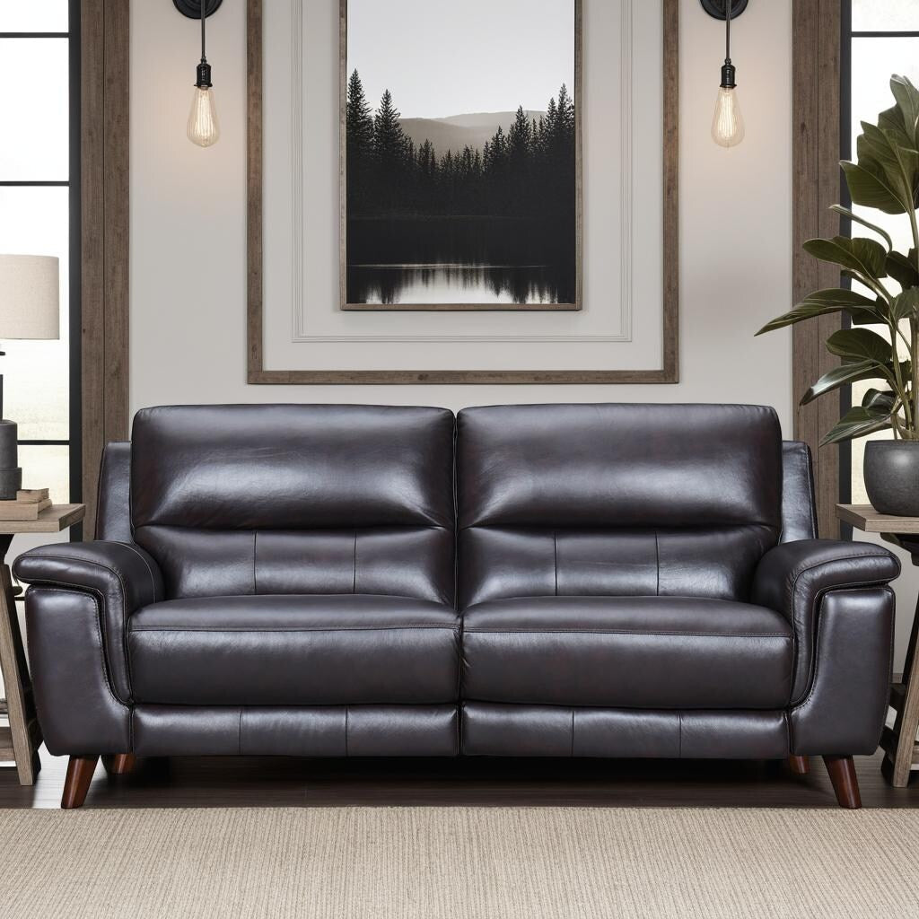 Lizette 78 Dove Gray or Brown Leather Power Recliner Sofa with USB