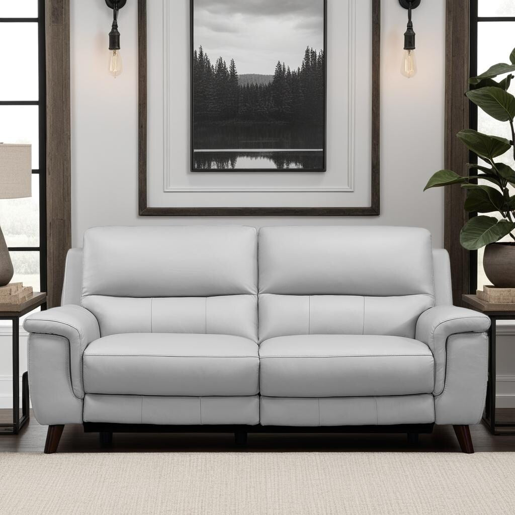 Lizette 78 Dove Gray or Brown Leather Power Recliner Sofa with USB