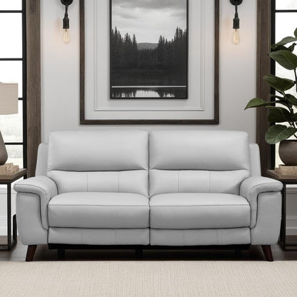 Lizette 78 Dove Gray or Brown Leather Power Recliner Sofa with USB