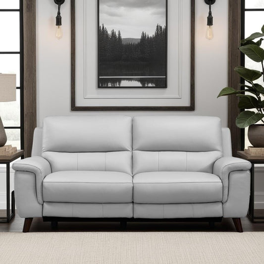 Lizette 78 Dove Gray or Brown Leather Power Recliner Sofa with USB