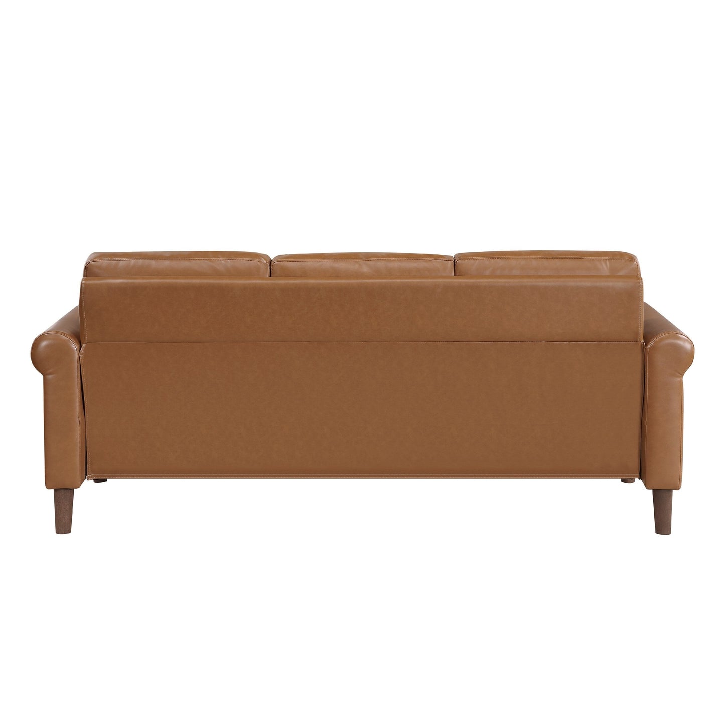 Lo Sofa w Rolled Arms, Mid Century Brown Faux Leather 79 Inch