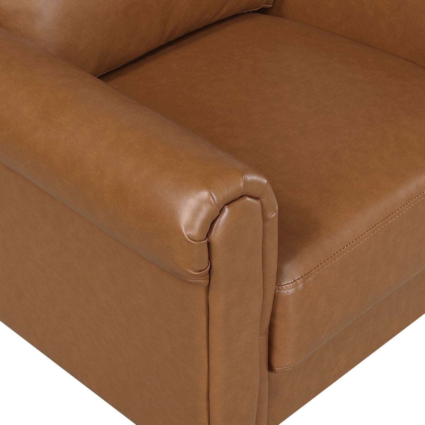 Lo Sofa w Rolled Arms, Mid Century Brown Faux Leather 79 Inch