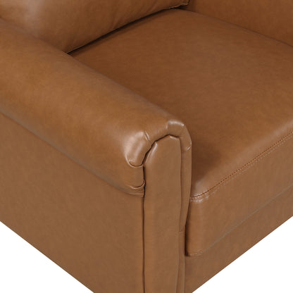 Lo Sofa w Rolled Arms, Mid Century Brown Faux Leather 79 Inch