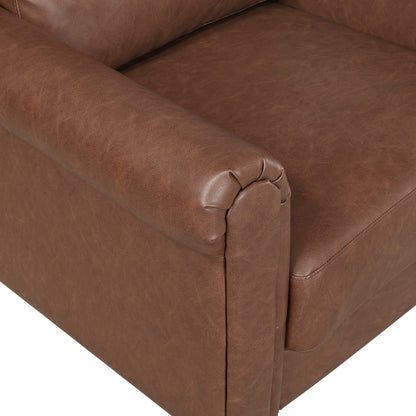 Lo Sofa w Rolled Arms, Mid Century Dark Brown Faux Leather 79 Inch