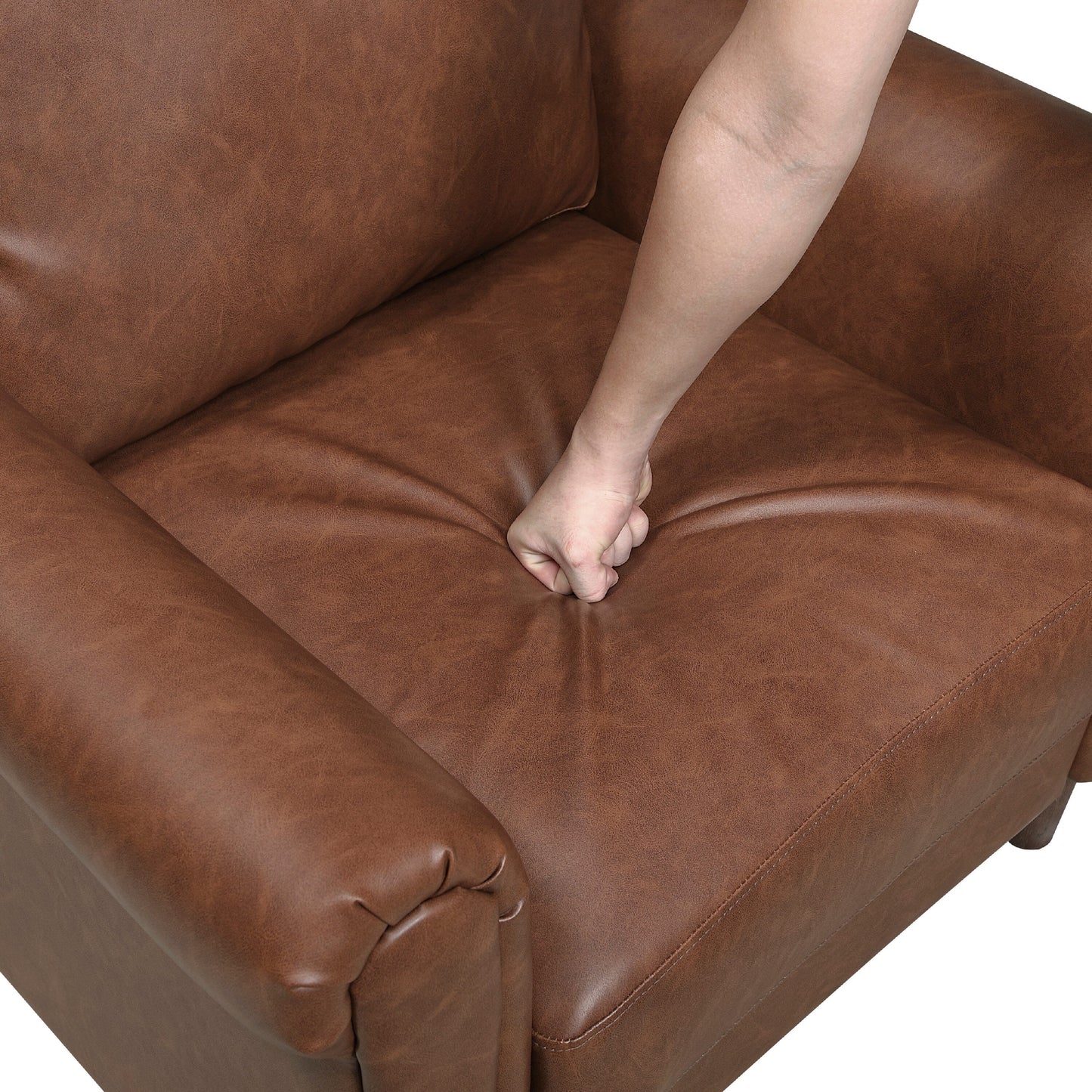 Lo Sofa w Rolled Arms, Mid Century Dark Brown Faux Leather 79 Inch