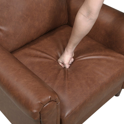 Lo Sofa w Rolled Arms, Mid Century Dark Brown Faux Leather 79 Inch