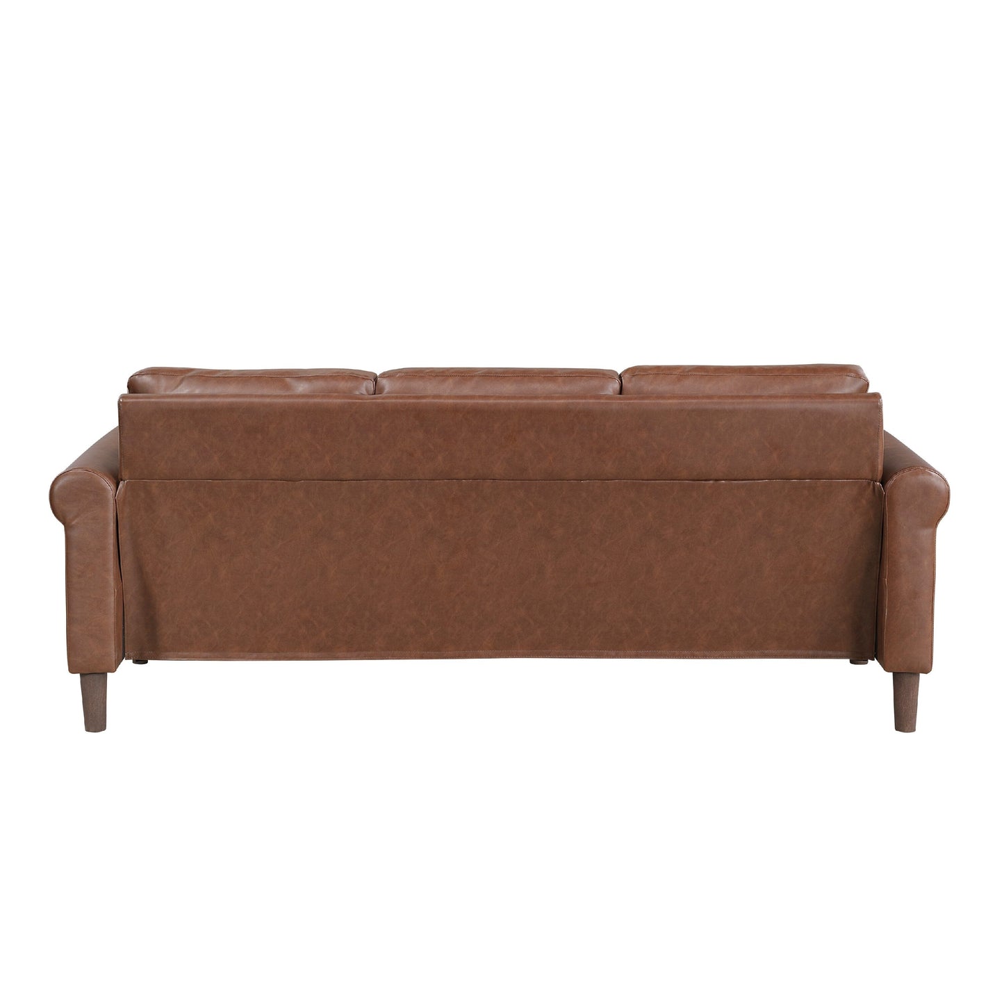 Lo Sofa w Rolled Arms, Mid Century Dark Brown Faux Leather 79 Inch