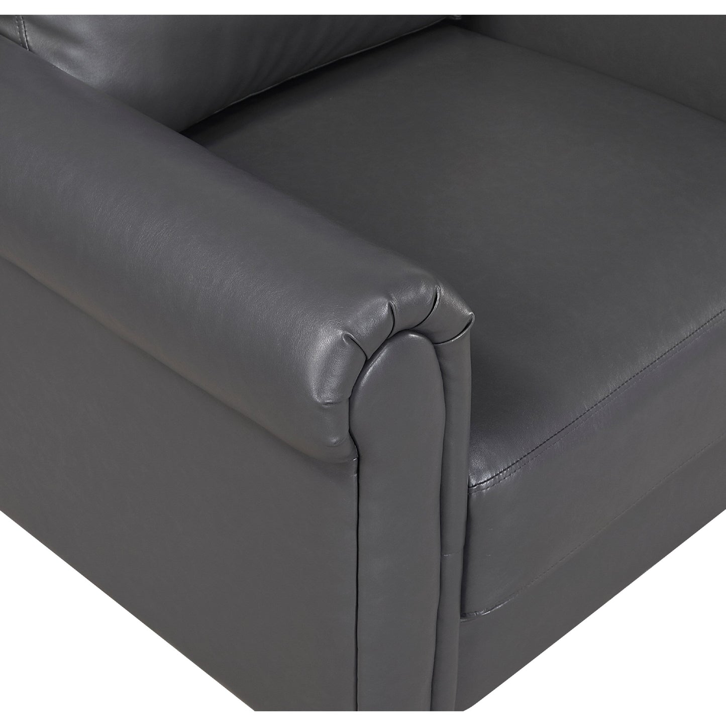 Lo Sofa w Rolled Arms, Midcentury Dark Gray Faux Leather 79 Inch