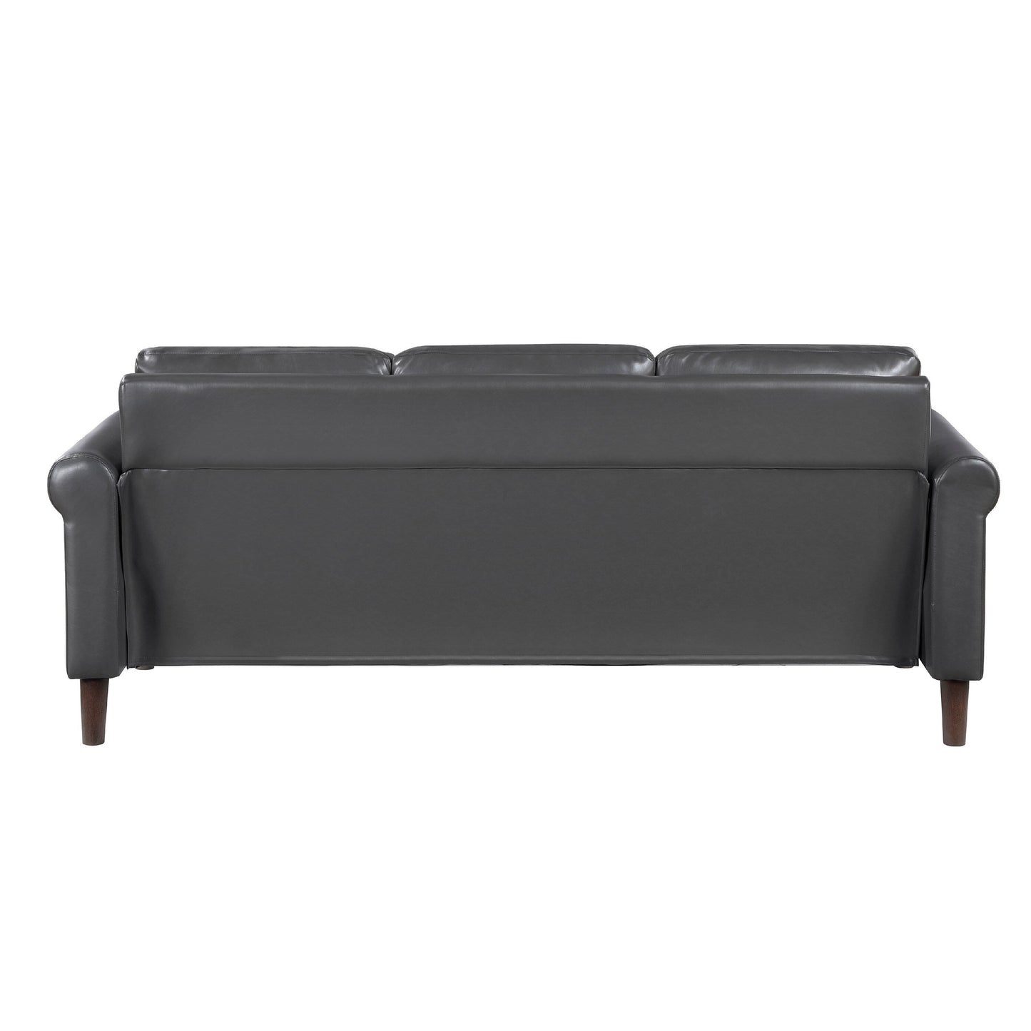 Lo Sofa w Rolled Arms, Midcentury Dark Gray Faux Leather 79 Inch