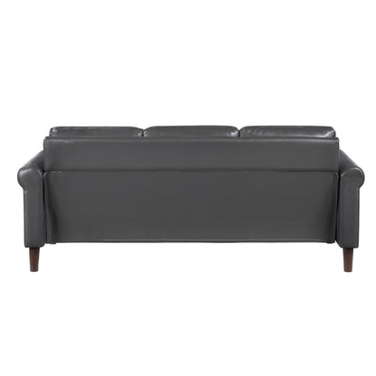 Lo Sofa w Rolled Arms, Midcentury Dark Gray Faux Leather 79 Inch