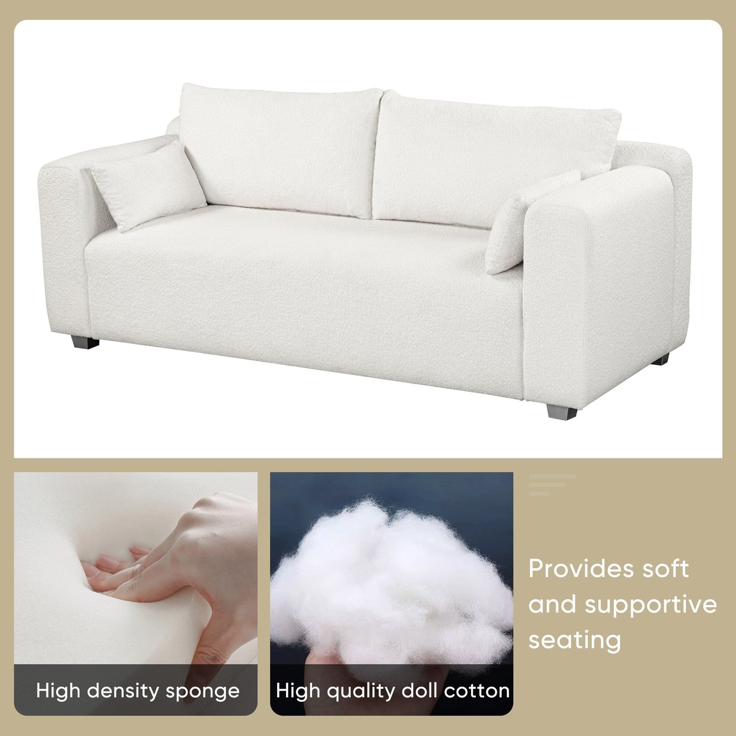 Loop Yarn Fabric Sofa, One-Piece Seat Frame, Minimalist 2-3 Seat Couch Easy To Install, Loveseats With Extra Wide Domed Arms