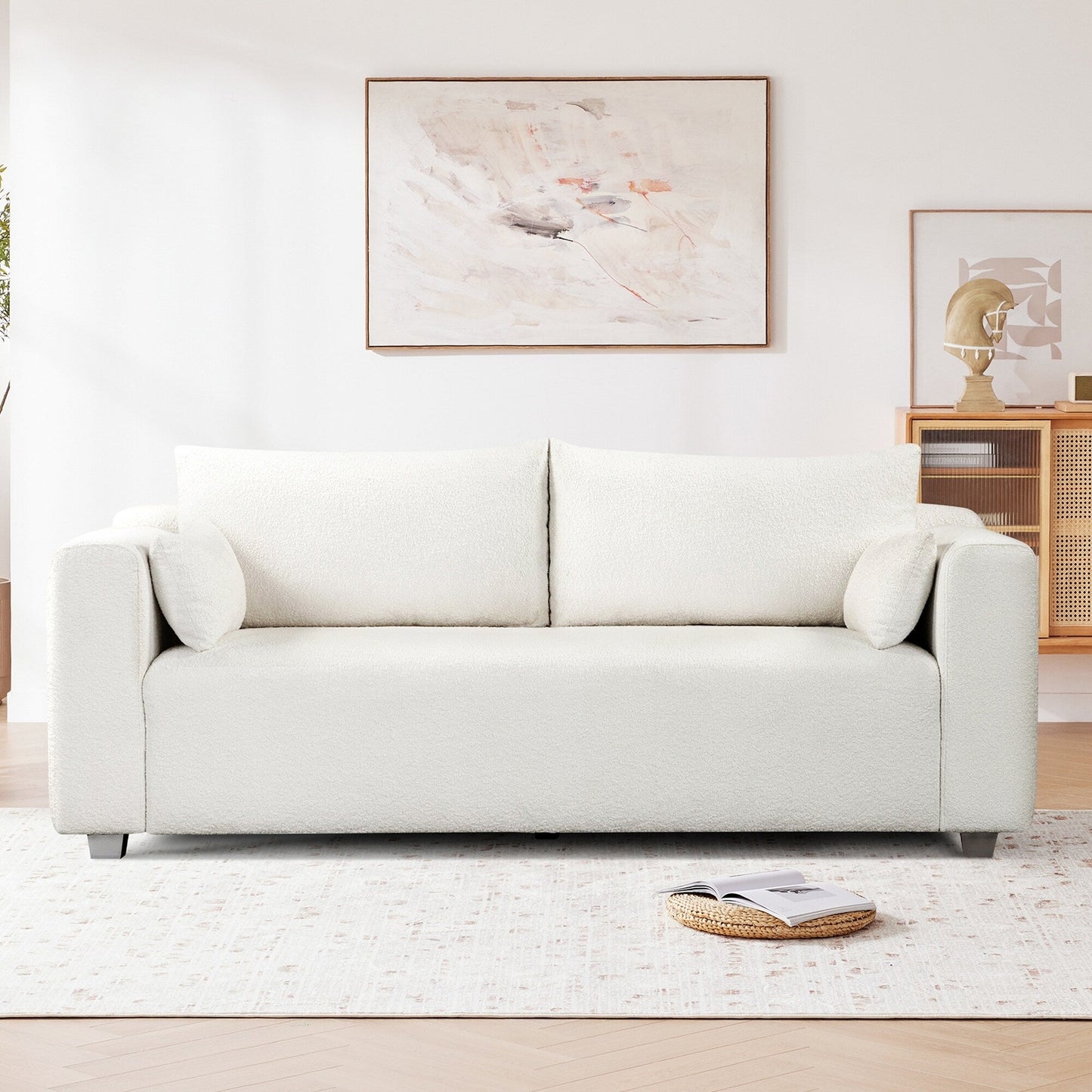 Loop Yarn Fabric Sofa, One-Piece Seat Frame, Minimalist 2-3 Seat Couch Easy To Install, Loveseats With Extra Wide Domed Arms