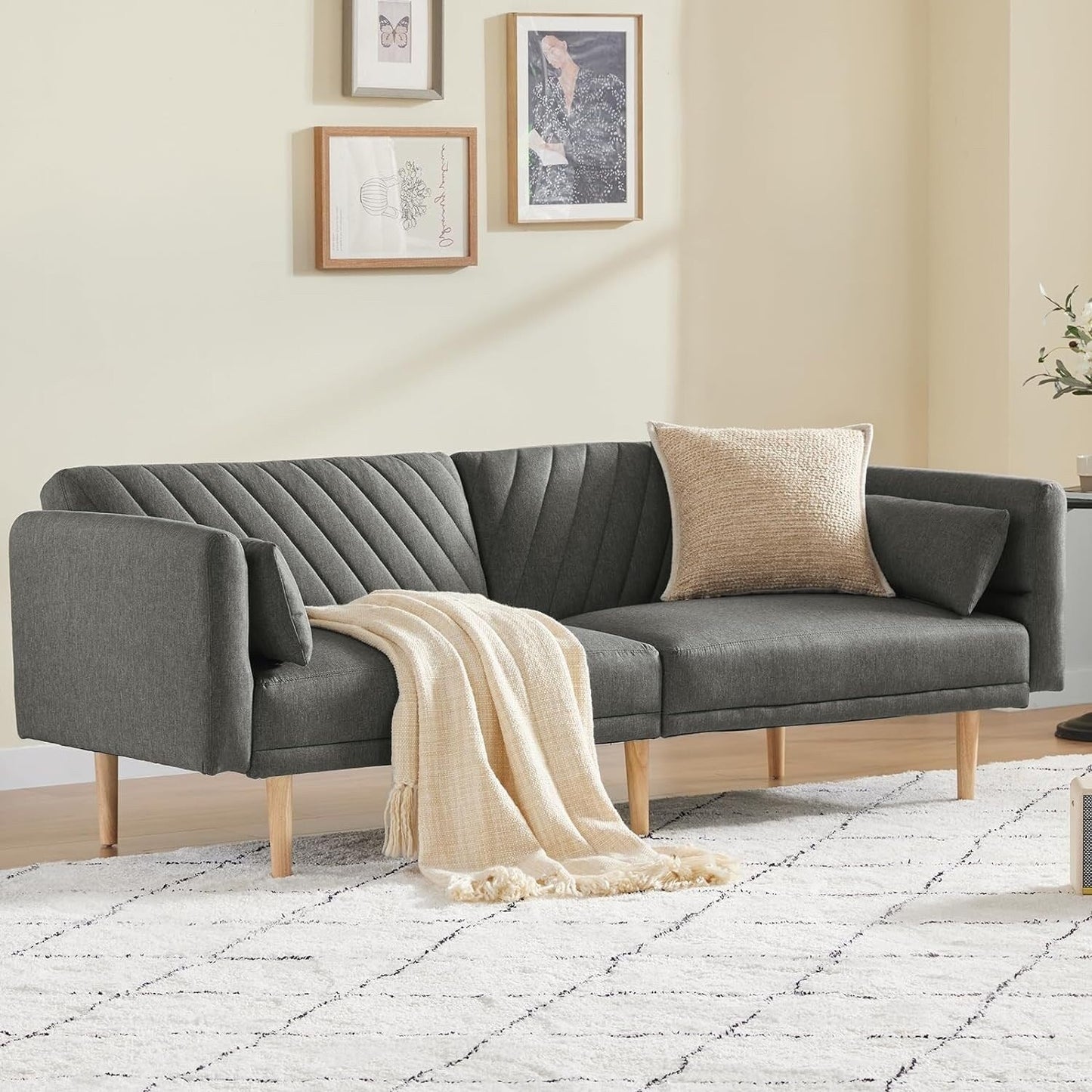 Loveseat Futon Convertible Sofa Bed with Pillows