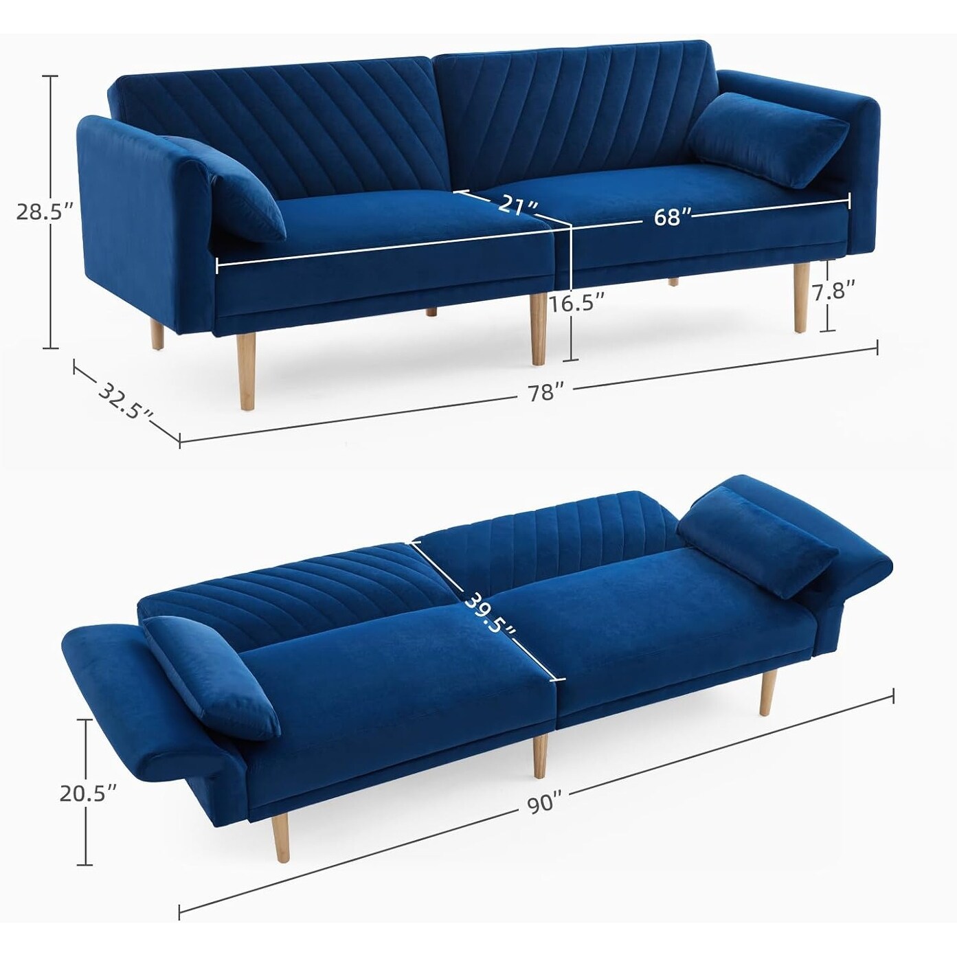 Loveseat Futon Convertible Sofa Bed with Pillows