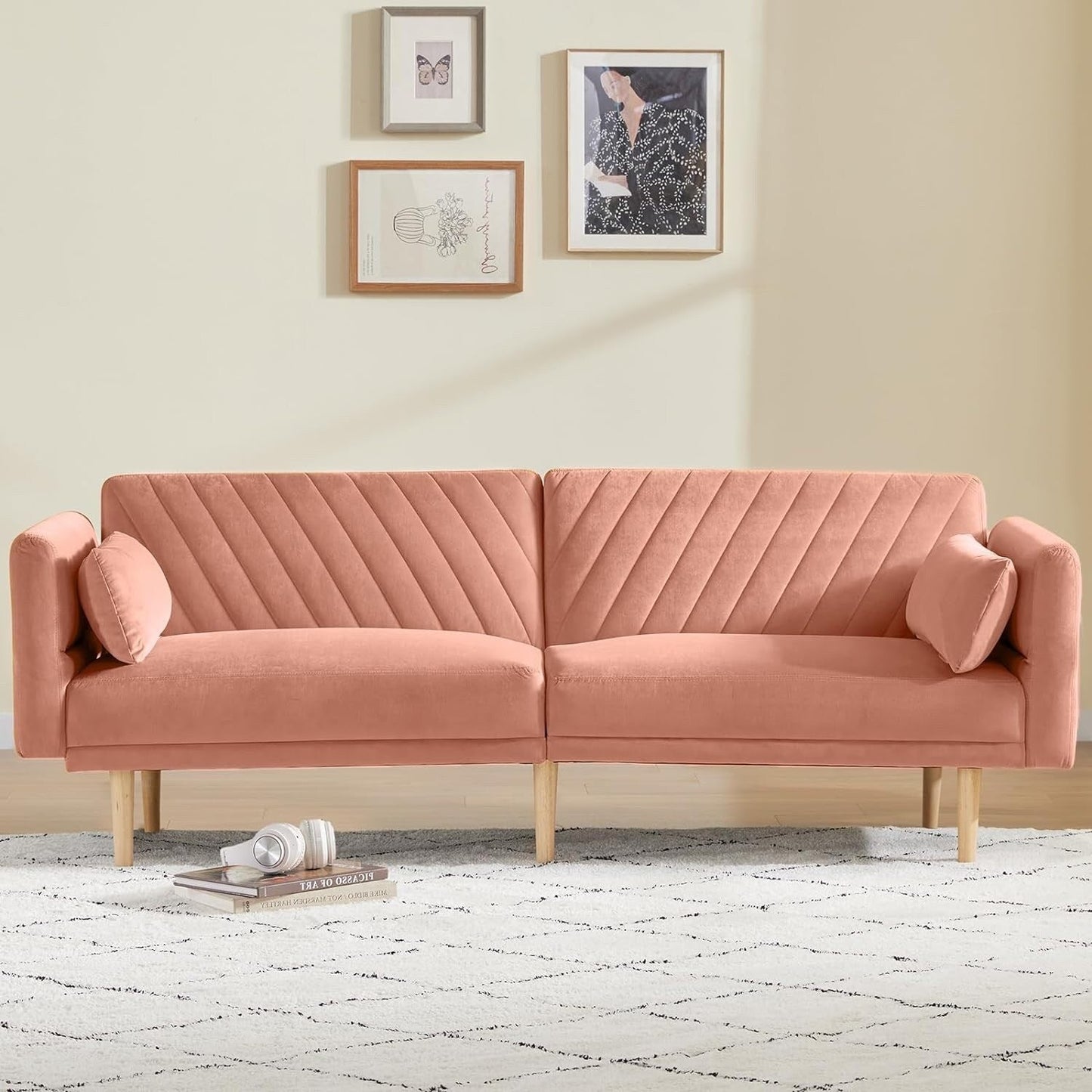Loveseat Futon Convertible Sofa Bed with Pillows