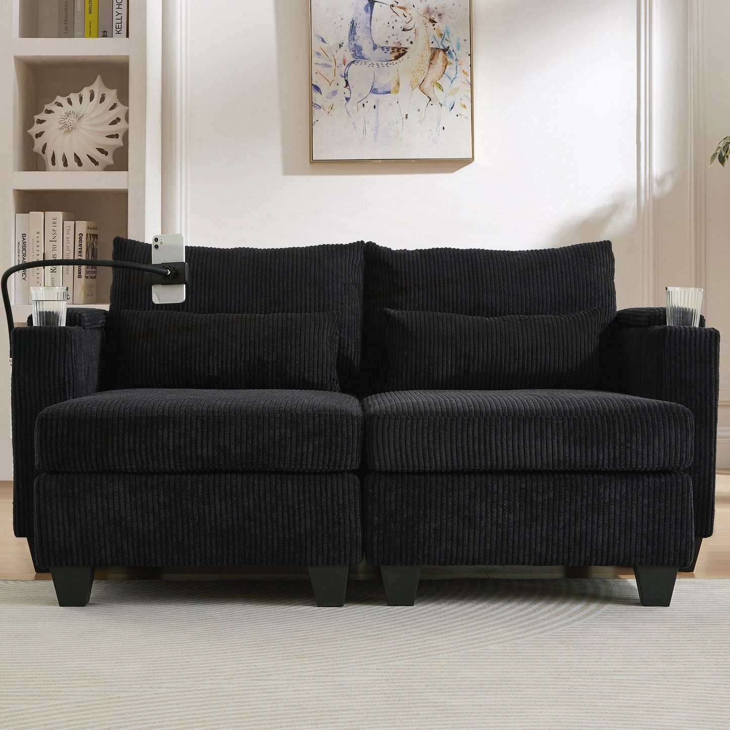 Loveseat Sofa Sofa Bed Corduroy Sleeper Sofa with USB Ports