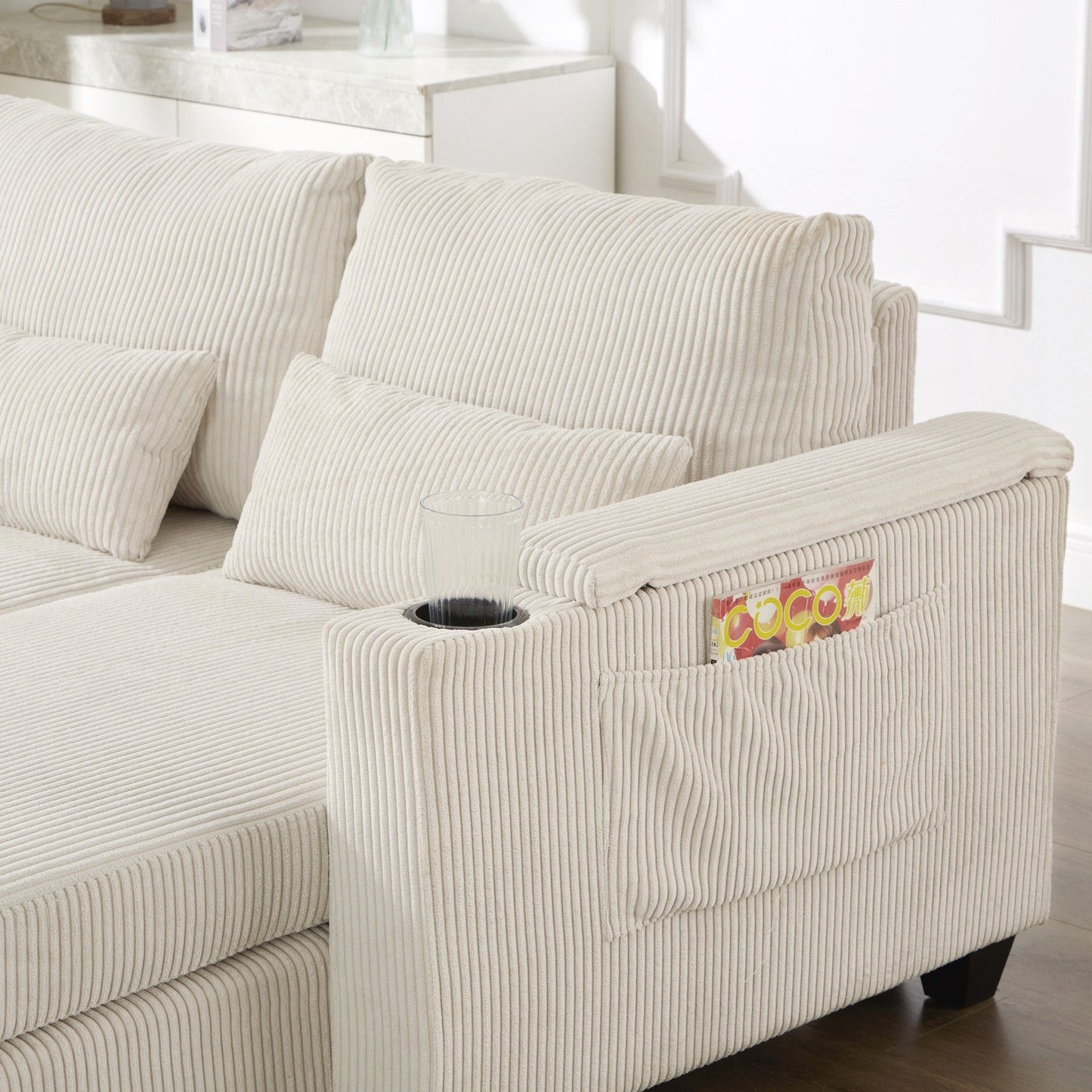 Loveseat Sofa Sofa Bed Corduroy Sleeper Sofa with USB Ports