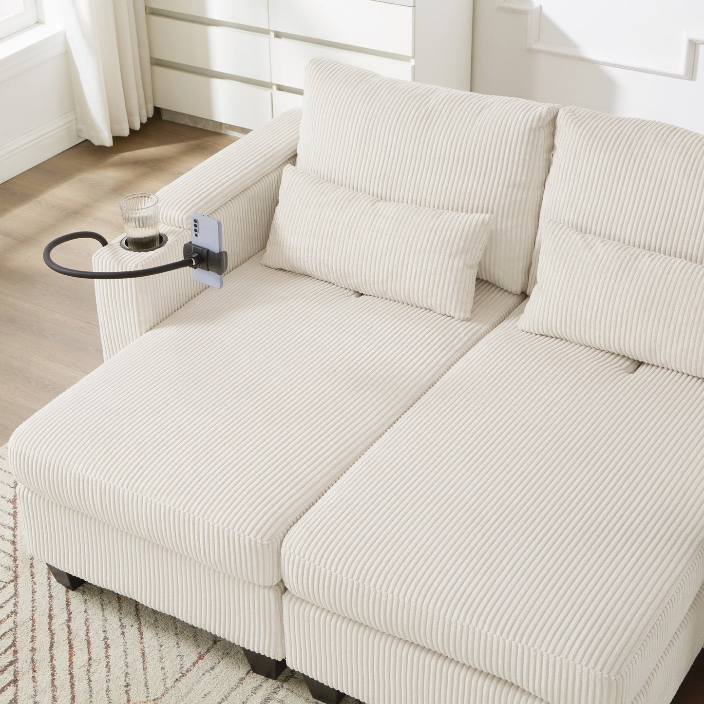 Loveseat Sofa Sofa Bed Corduroy Sleeper Sofa with USB Ports
