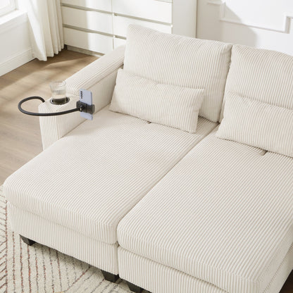 Loveseat Sofa Sofa Bed Corduroy Sleeper Sofa with USB Ports