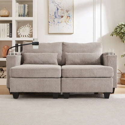 Loveseat Sofa Sofa Bed Corduroy Sleeper Sofa with USB Ports