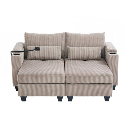 Loveseat Sofa Sofa Bed Corduroy Sleeper Sofa with USB Ports