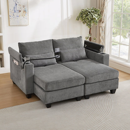Loveseat Sofa Sofa Bed Corduroy Sleeper Sofa with USB Ports