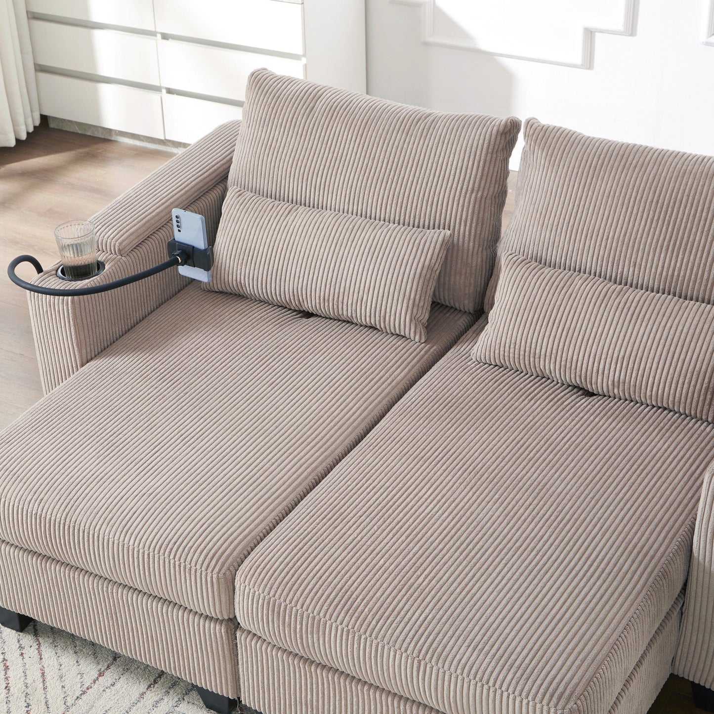 Loveseat Sofa Sofa Bed Corduroy Sleeper Sofa with USB Ports