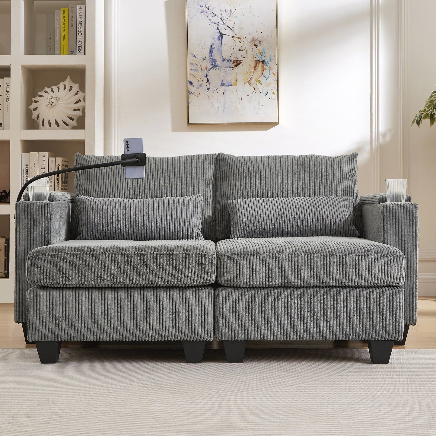 Loveseat Sofa Sofa Bed Corduroy Sleeper Sofa with USB Ports