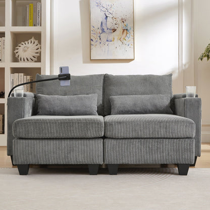 Loveseat Sofa Sofa Bed Corduroy Sleeper Sofa with USB Ports