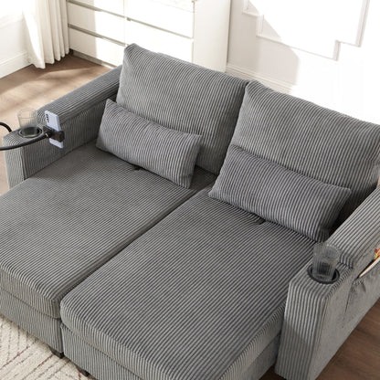 Loveseat Sofa Sofa Bed Corduroy Sleeper Sofa with USB Ports