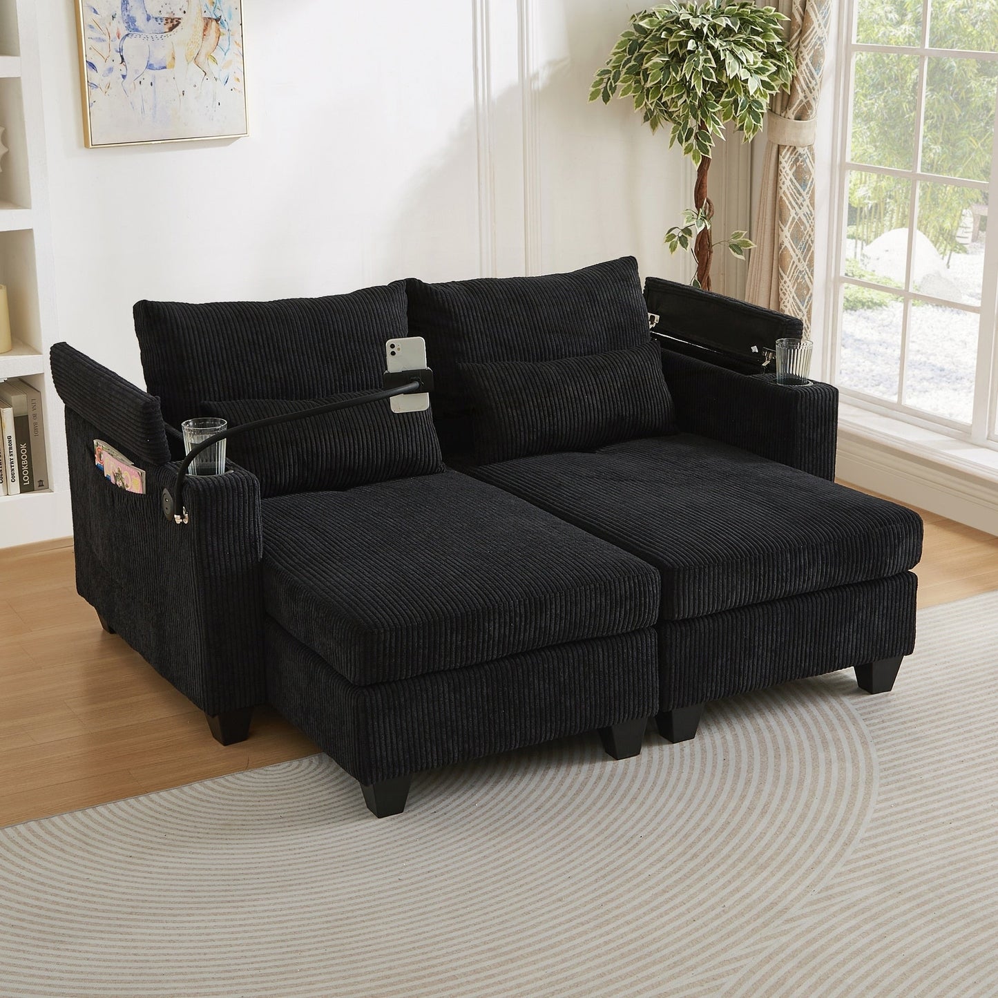 Loveseat Sofa Sofa Bed Corduroy Sleeper Sofa with USB Ports
