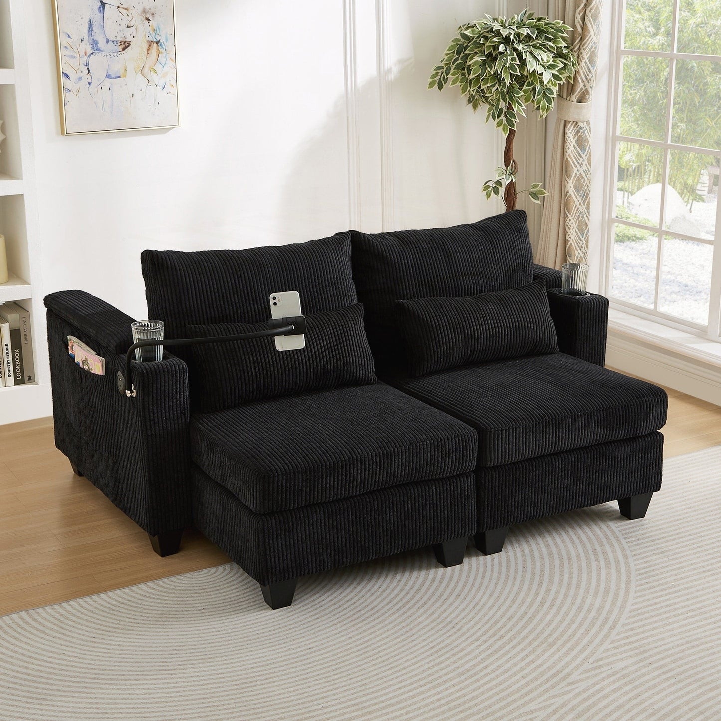 Loveseat Sofa Sofa Bed Corduroy Sleeper Sofa with USB Ports