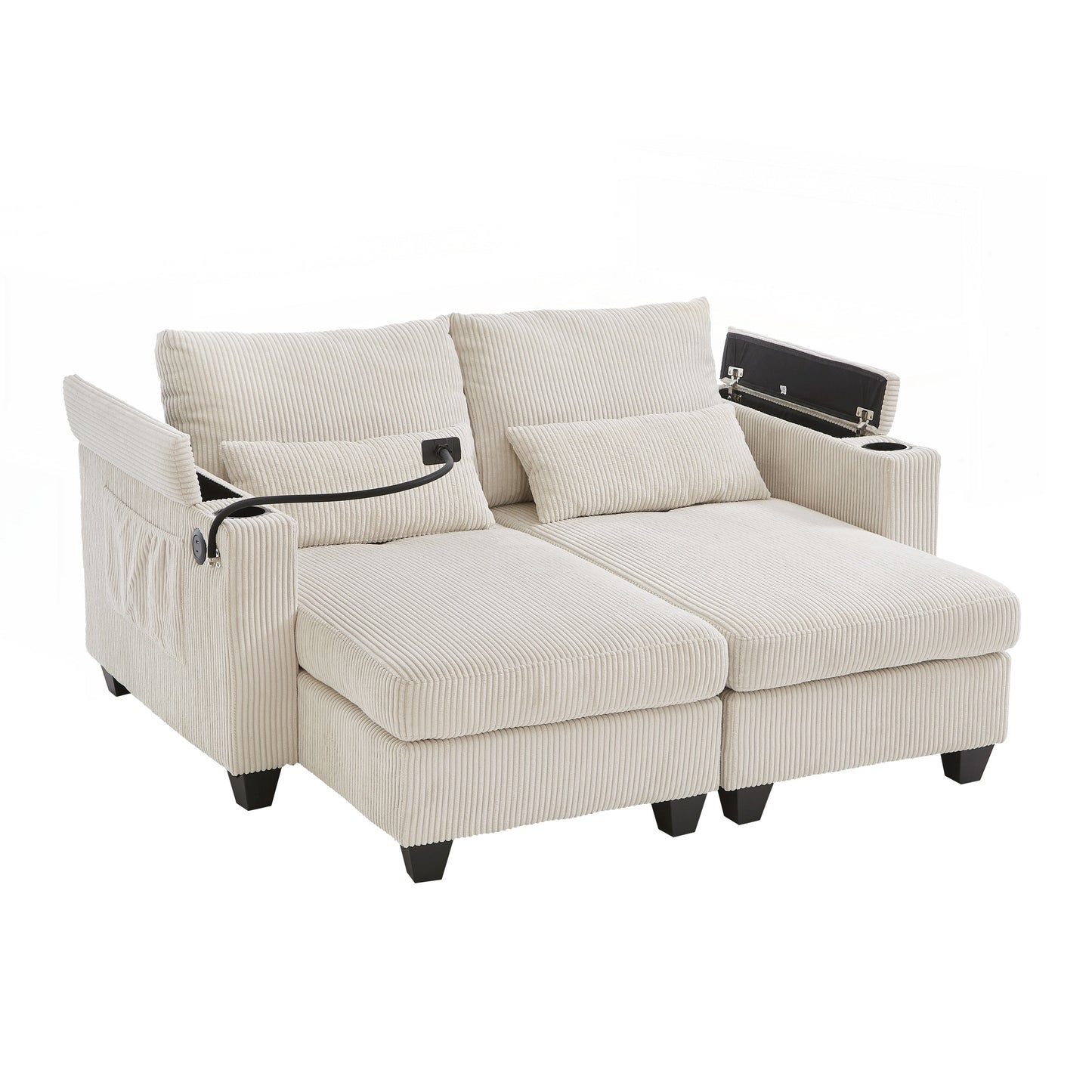 Loveseat Sofa Sofa Bed Corduroy Sleeper Sofa with USB Ports